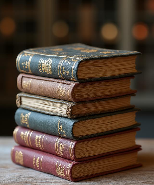 An incredibly detailed sculpted cake, resembling a stack of beautifully aged vintage books, complete with edible covers and pages.